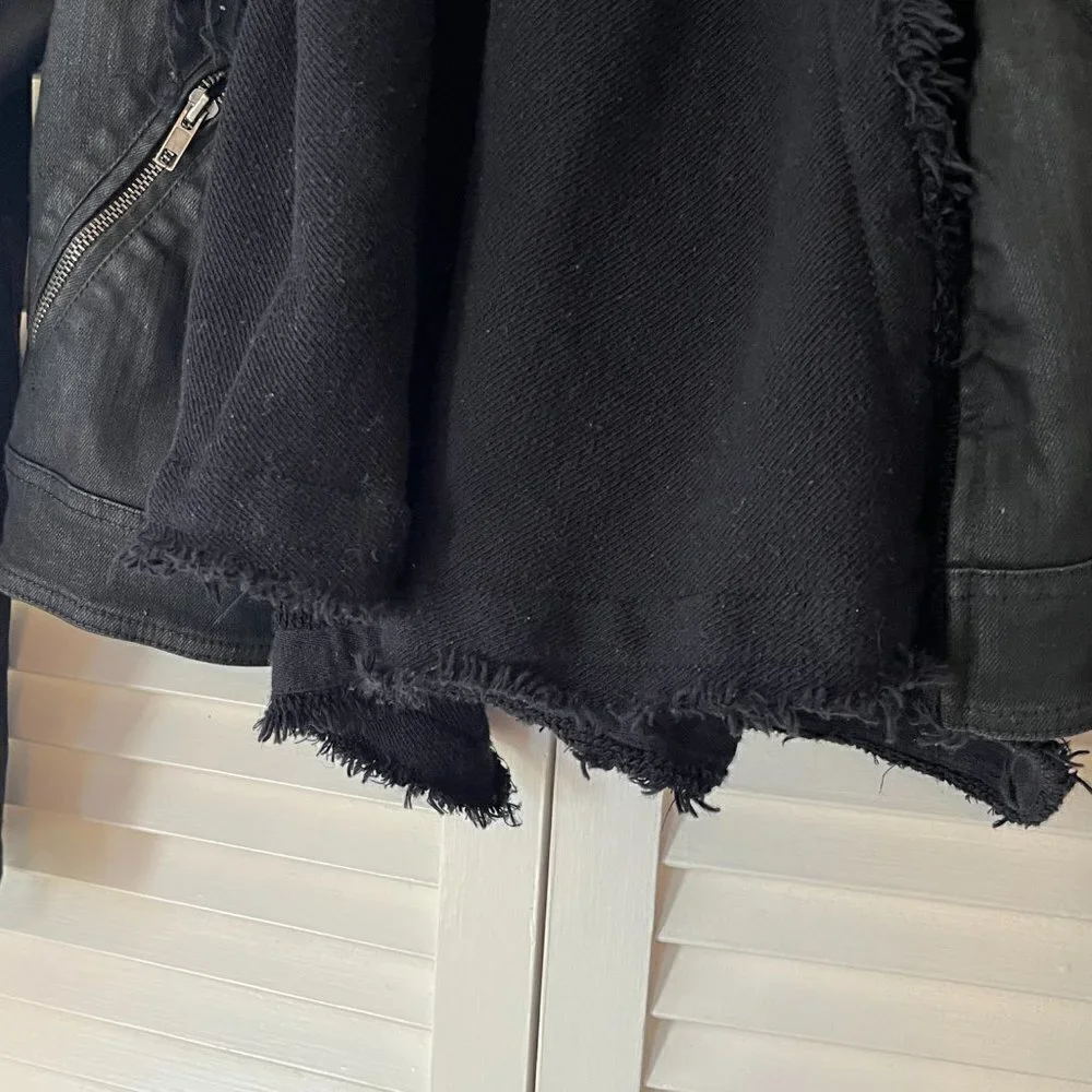 Free People Drape Front Coated Moto Jacket 2 black denim - Picture 5 of 14